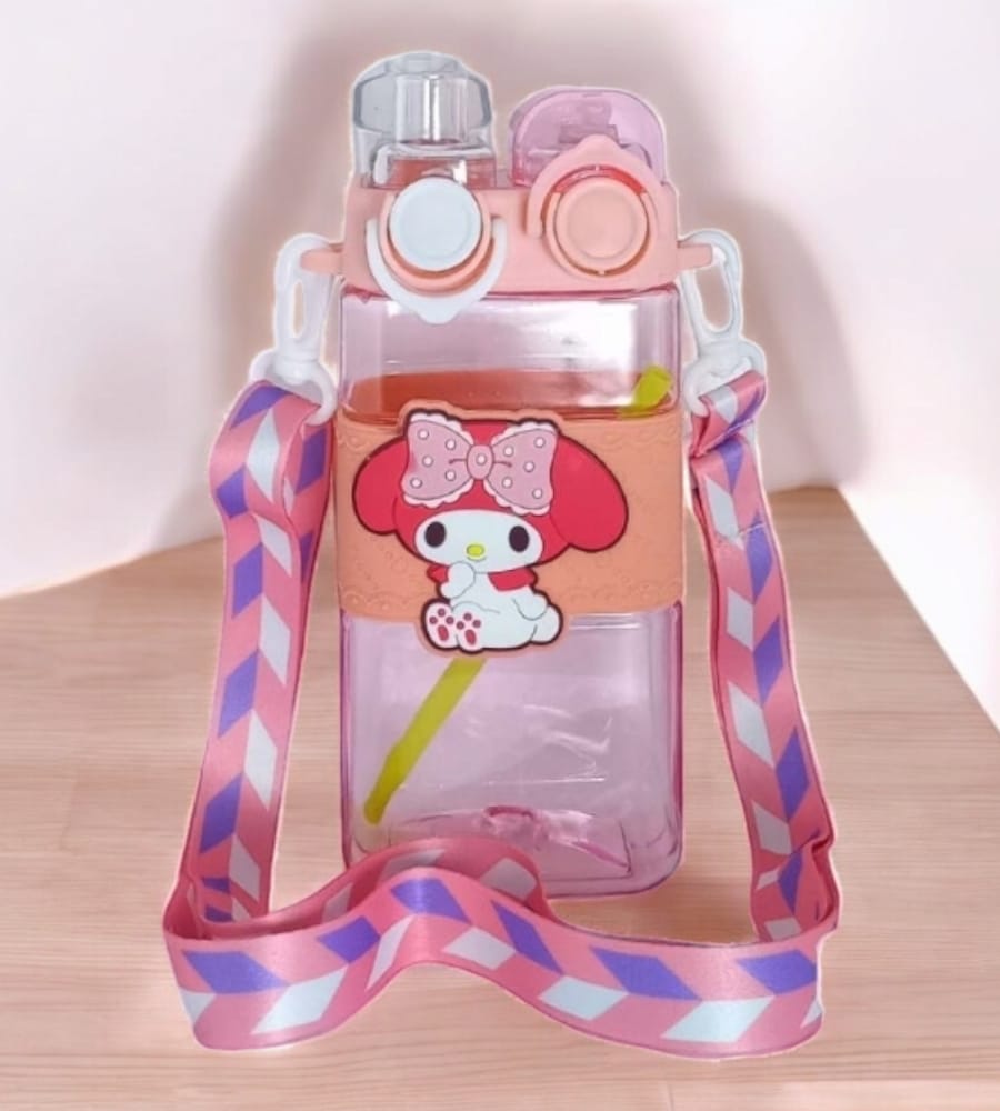 Cartoon Printed Square Sipper for Kids - Double Drinking Cup, Airtight & Leak-Proof 580 ML (Pink)